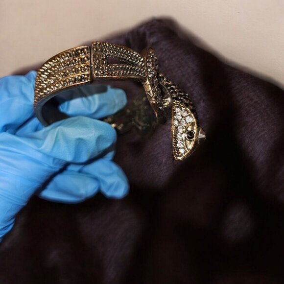 Vintage Rhinestone Snake Bangle Cuff Bracelet - Picture 4 of 7